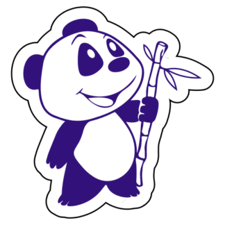 Happy Panda Holding Bamboo Sticker (Purple)